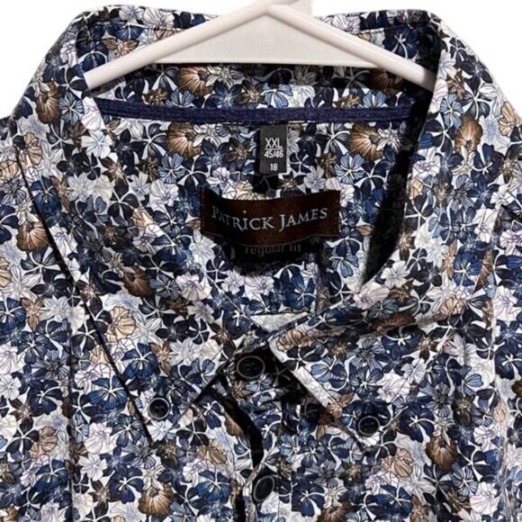 Patrick James Floral Button Up Dress Shirt In Blue & Brown W/ Long Sleeves XXL - Picture 9 of 11